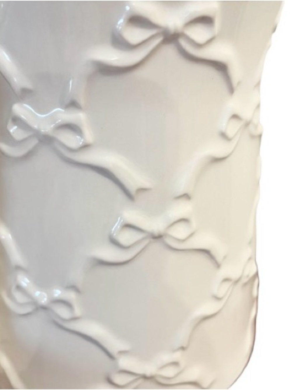 🆕- White Ceramic Decorative Canister Set with Pink Ribbon Accents - Picture 8 of 10